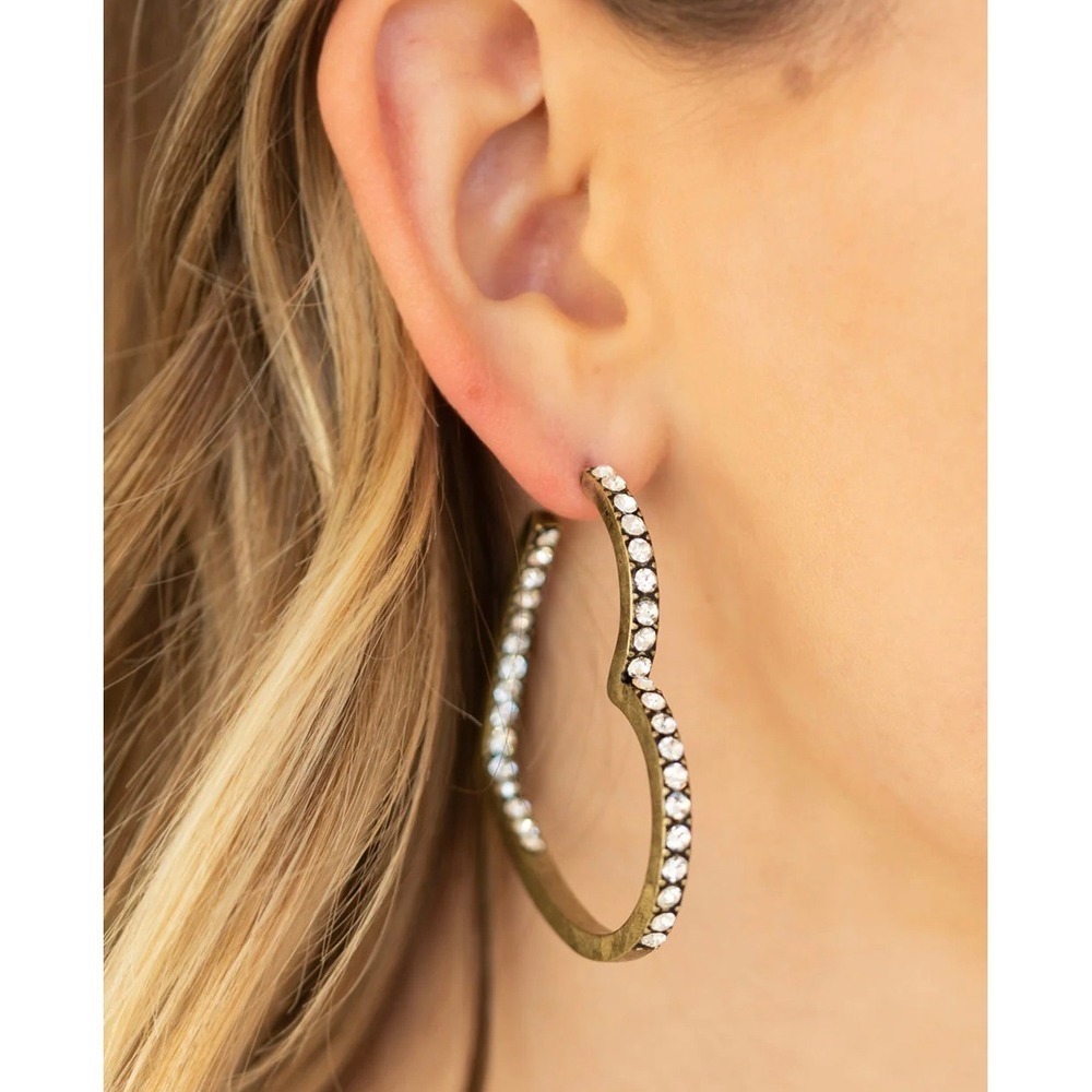 Gold Heart Hoop Earrings Rhinestone Sparkle Dangle Hoop Statement Earrings